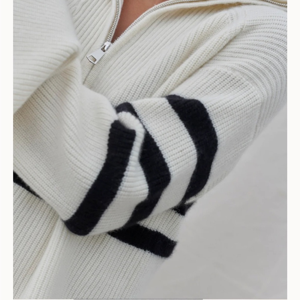 Brigitte Herskind Cashmere White and Black Striped Women's Sweater